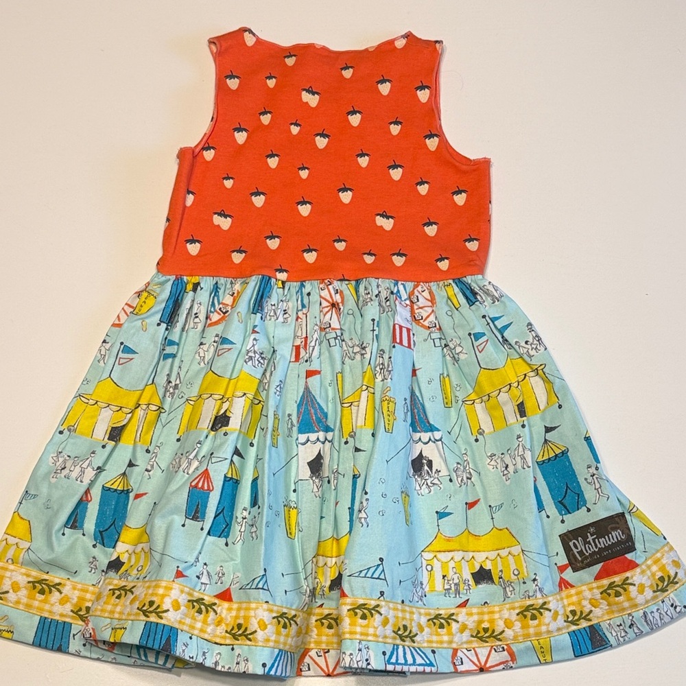 MJ Platinum Coral/Melon/Blue Sarah Tank Dress with Carnival, Strawberries, NWT - Picture 5 of 7